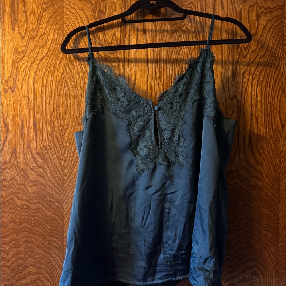 Elegant Lace Trim Camisole in Deep Green